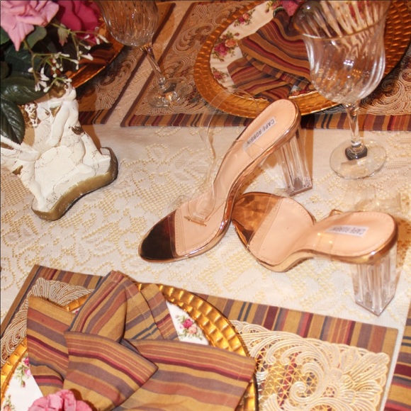 Fashion Nova Shoes - Rose Gold Open Toe Block Heels